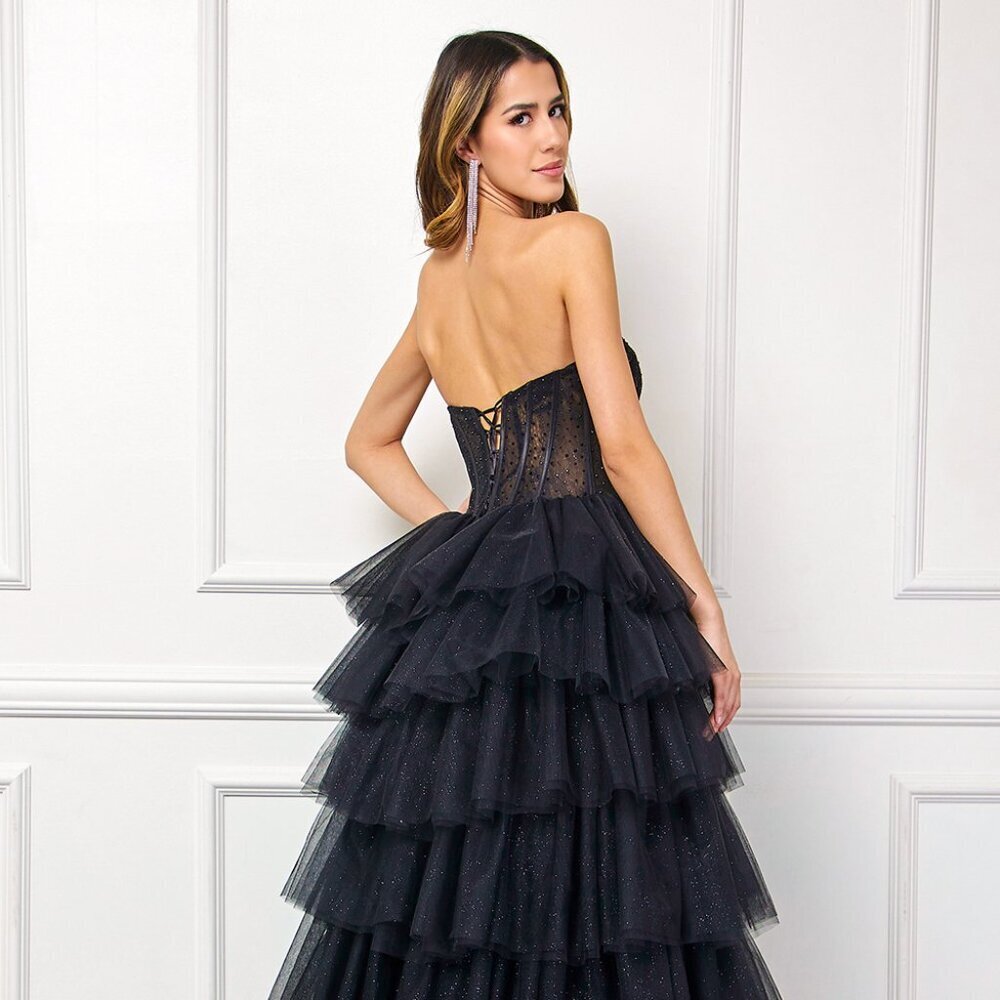 New Formal Sleeveless Strapless Long Floral Lace Embellished Bodice AC 7067 - Picture 4 of 9